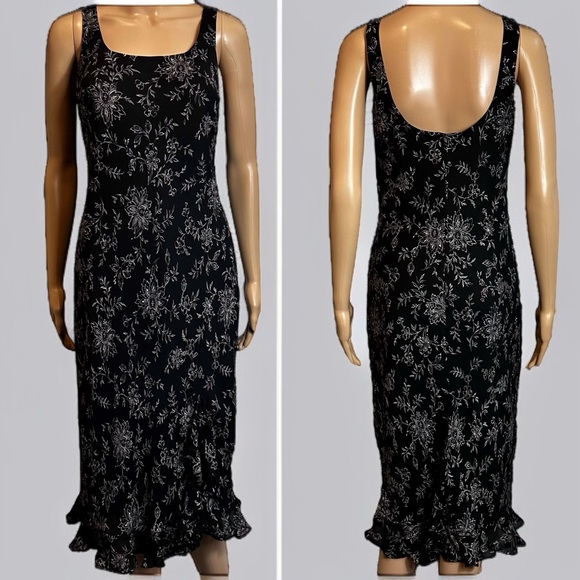 Ann Taylor Dresses & Skirts - Vintage Ann Taylor Silk Floral Black Midi Dress